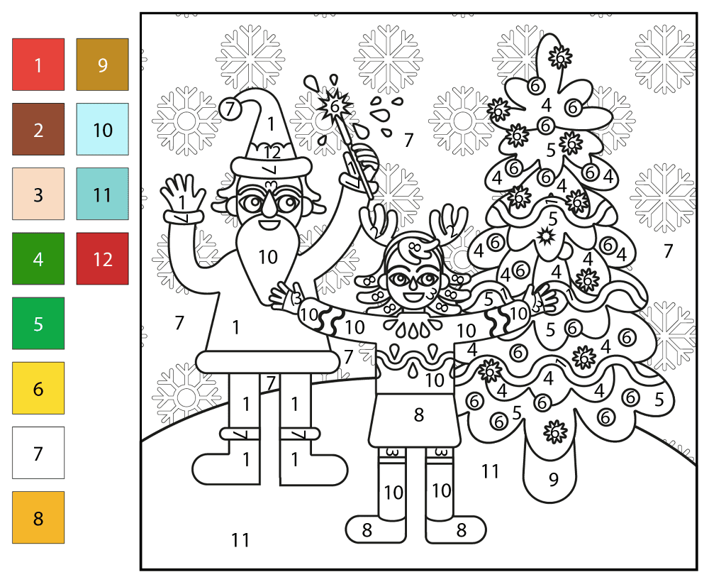 Christmar Party Color By Number Coloring Page Md Coloring Page — Free Printable — free printable coloring page